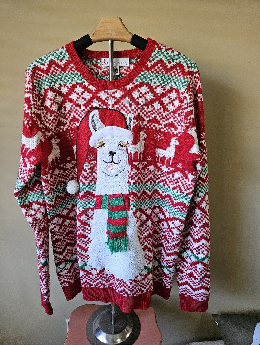 Jolly Sweaters Red Llama Ugly Christmas Sweater 3D Details - Size L